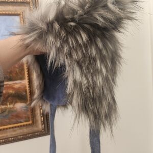 Faux Fur Grey Wolf Bonnet 2/3y